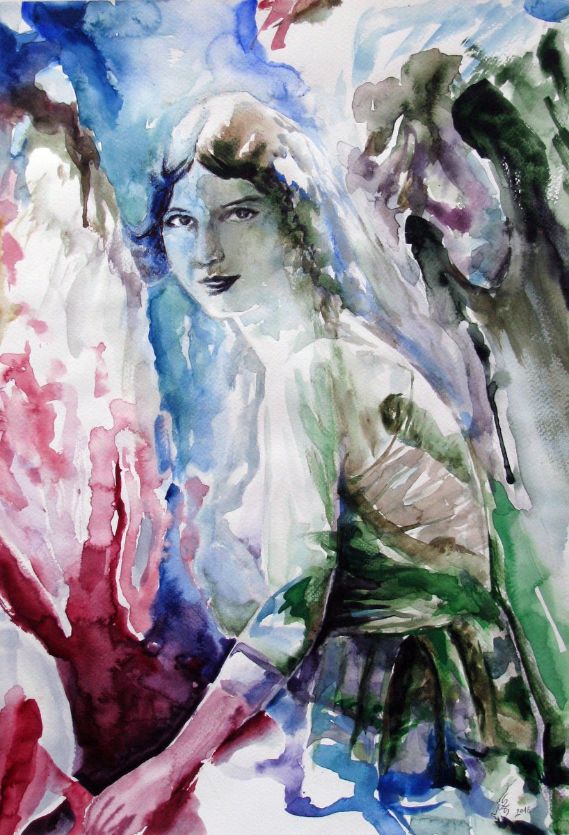 Impressionistic Portrait Watercolour By Szekelyhidi Zsolt, 15 X 20", Smile, Original Artwork