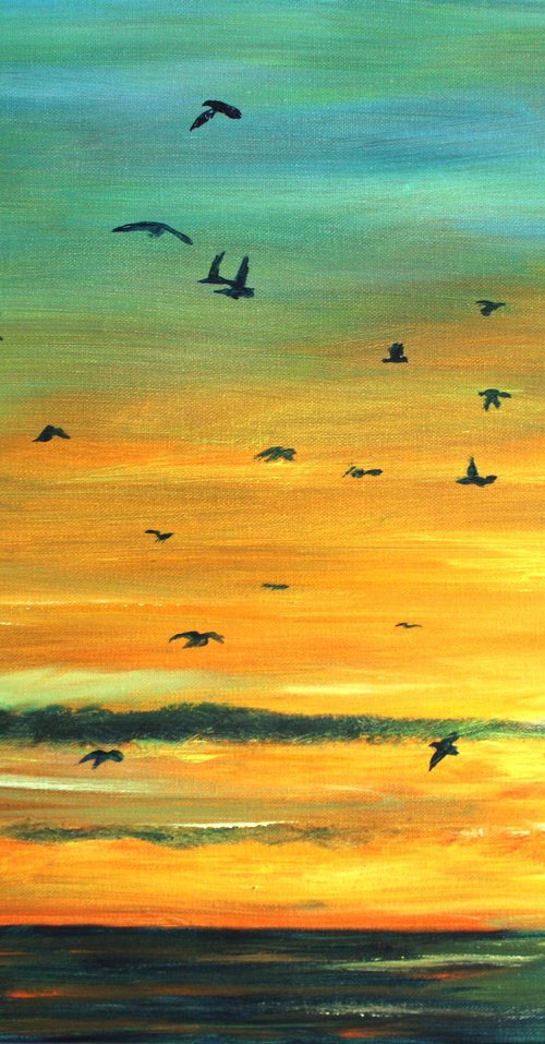 commuters at sunset by Rod Bere