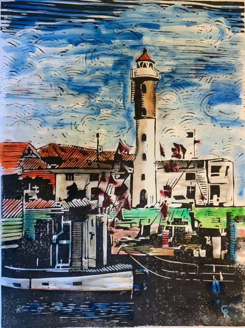 Lighthouses - Schwarzen Busch Poel - watercolored version by Reimaennchen - Christian Reimann