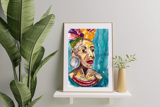 Flower Head African Woman Original Painting