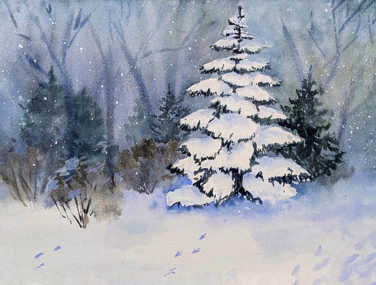 Impressionistic Watercolour , Winter Silence By Maryna Boiko, 10 X 8, Artwork For Sale On Artfinder