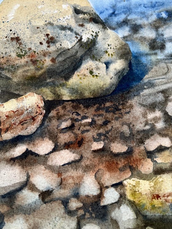 Sea shore. Watercolor artwork.