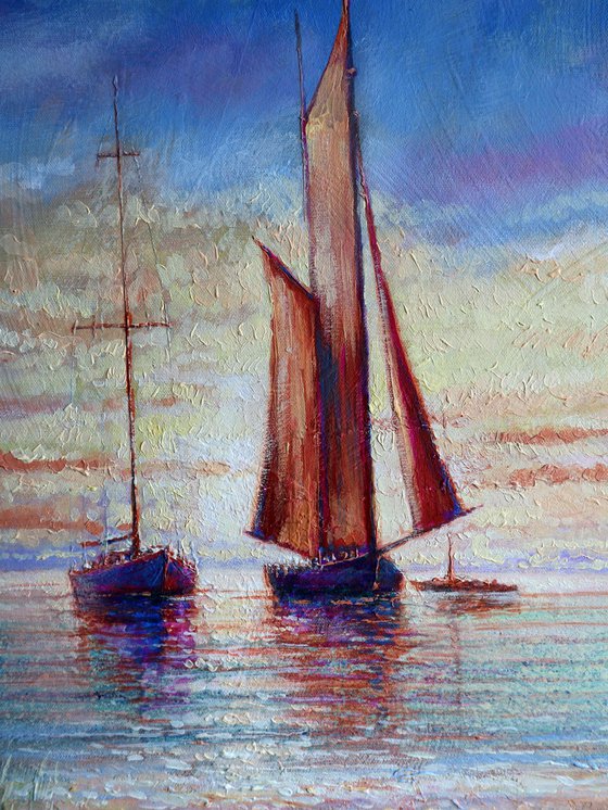 Sunrise in the Bay:linen, oil, 79x109