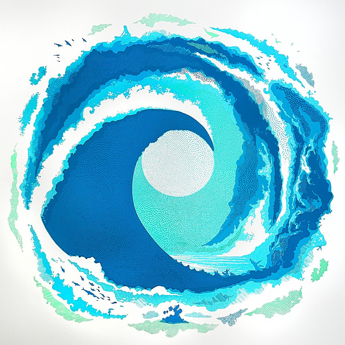 Surrealistic Landscape Screenprint By Chris Keegan, 16 X 16, Blue Tempest, Original Artwork