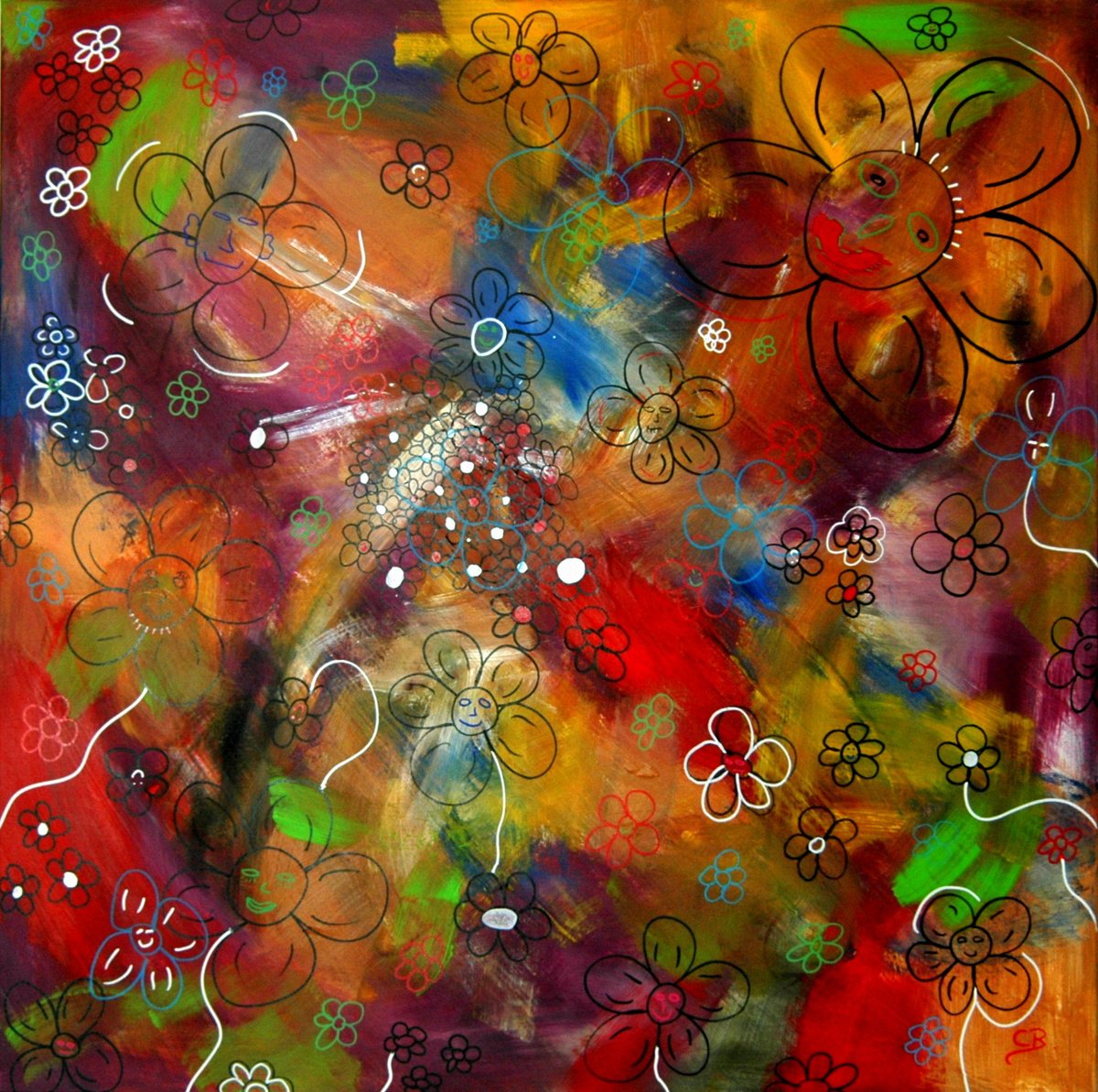 Abstract Botanical Acrylic Painting By Cb., 39 X 39, Prosperity, Original Artwork