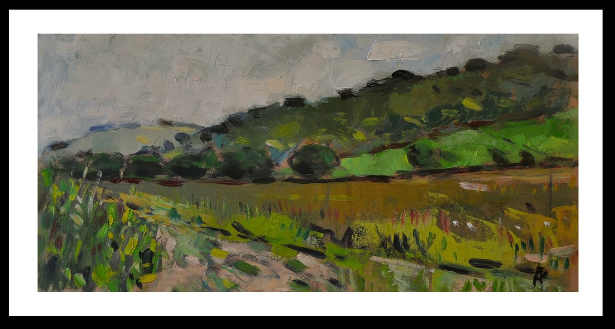 Impressionistic Landscape Oil Painting By Andre Pallat, 29 X 17, The Downs Near Storrington, Original Artwork