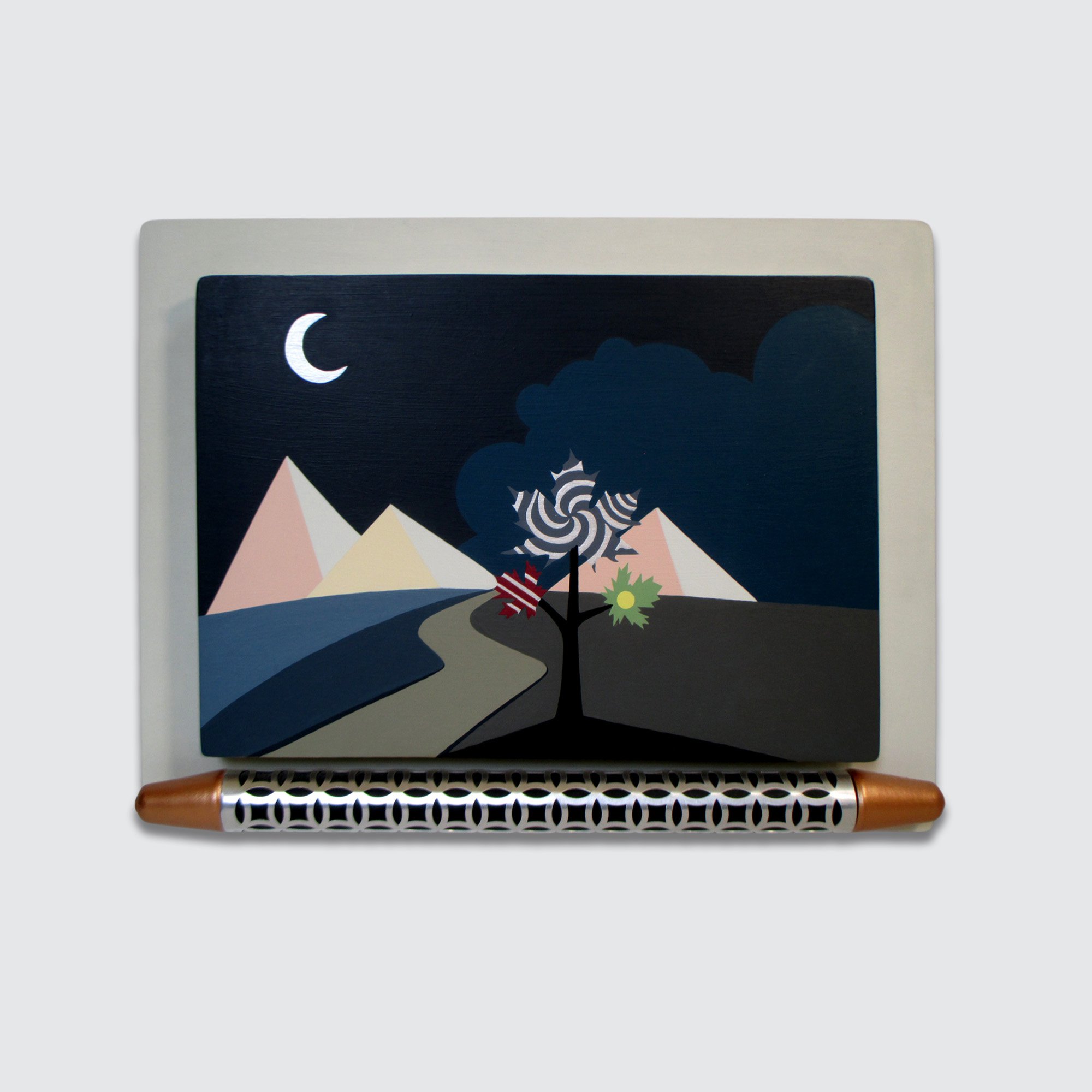 Geometric Landscape Acrylic Painting By Lanre Adefioye, 16 X 12", The Dark Night, Original Artwork