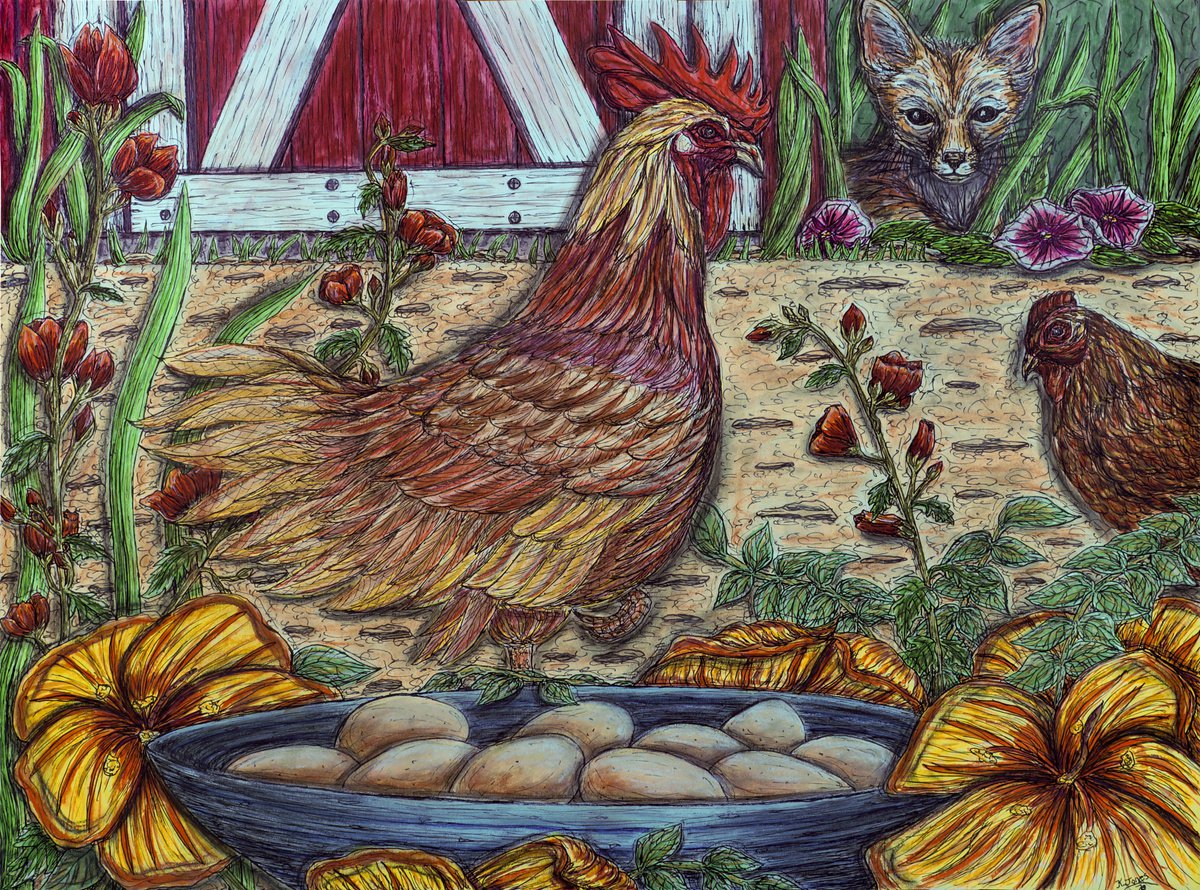 Animal Watercolour By Kim Jones Miller, 24 X 18", Even Chickens Can Be Heroes, Original Artwork