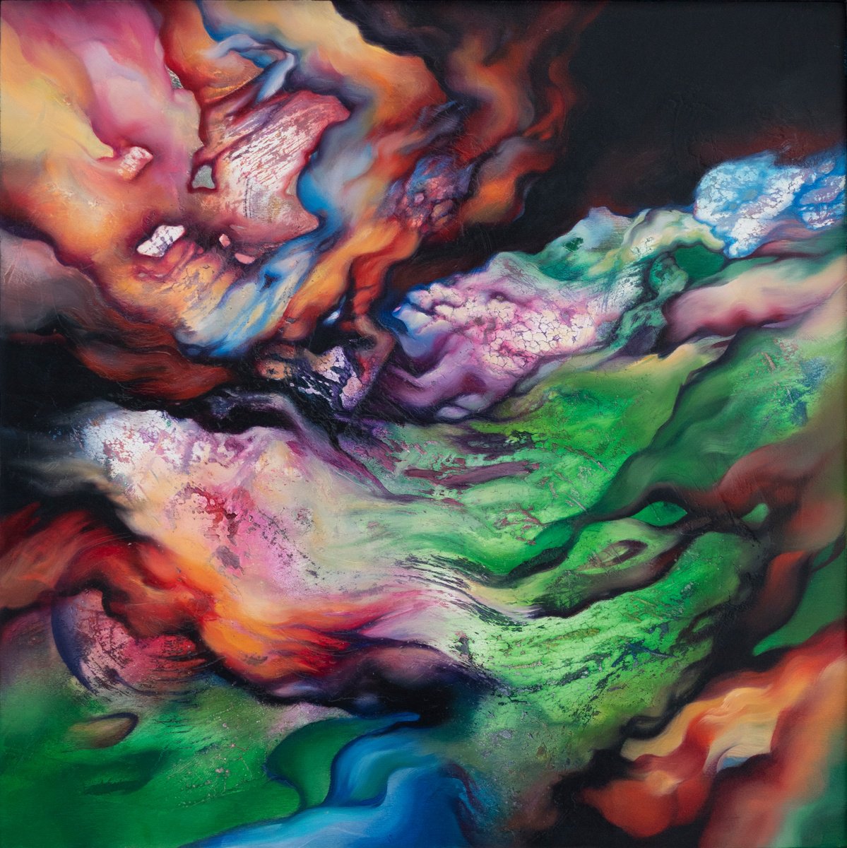 Abstract Oil Painting By Marjan Fahimi, 20 X 20", Original Fire, Original Artwork