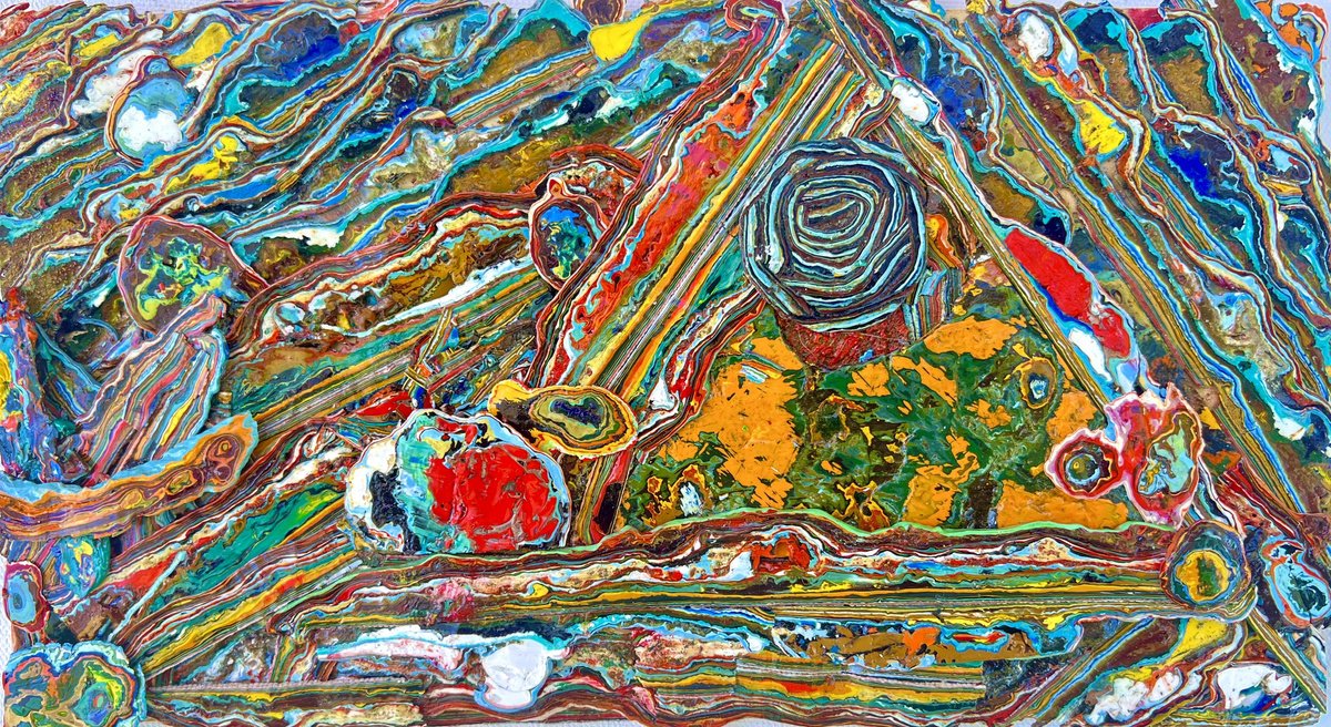 Abstract Oil Painting By Dan Mckay, 11 X 6, Collage #27, Original Artwork