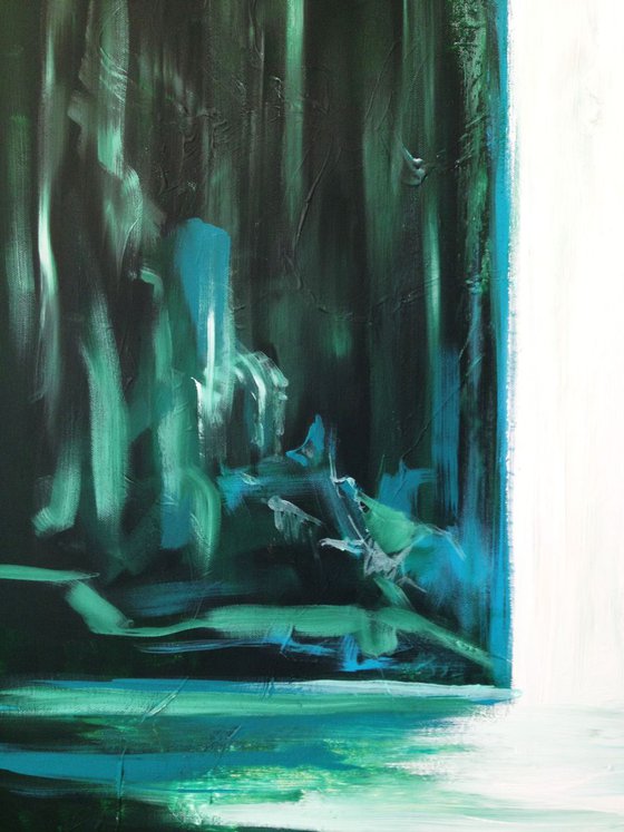 Green waterfall- large size- original painting- 100 x 81 cm (39' x 32') Ready to hang