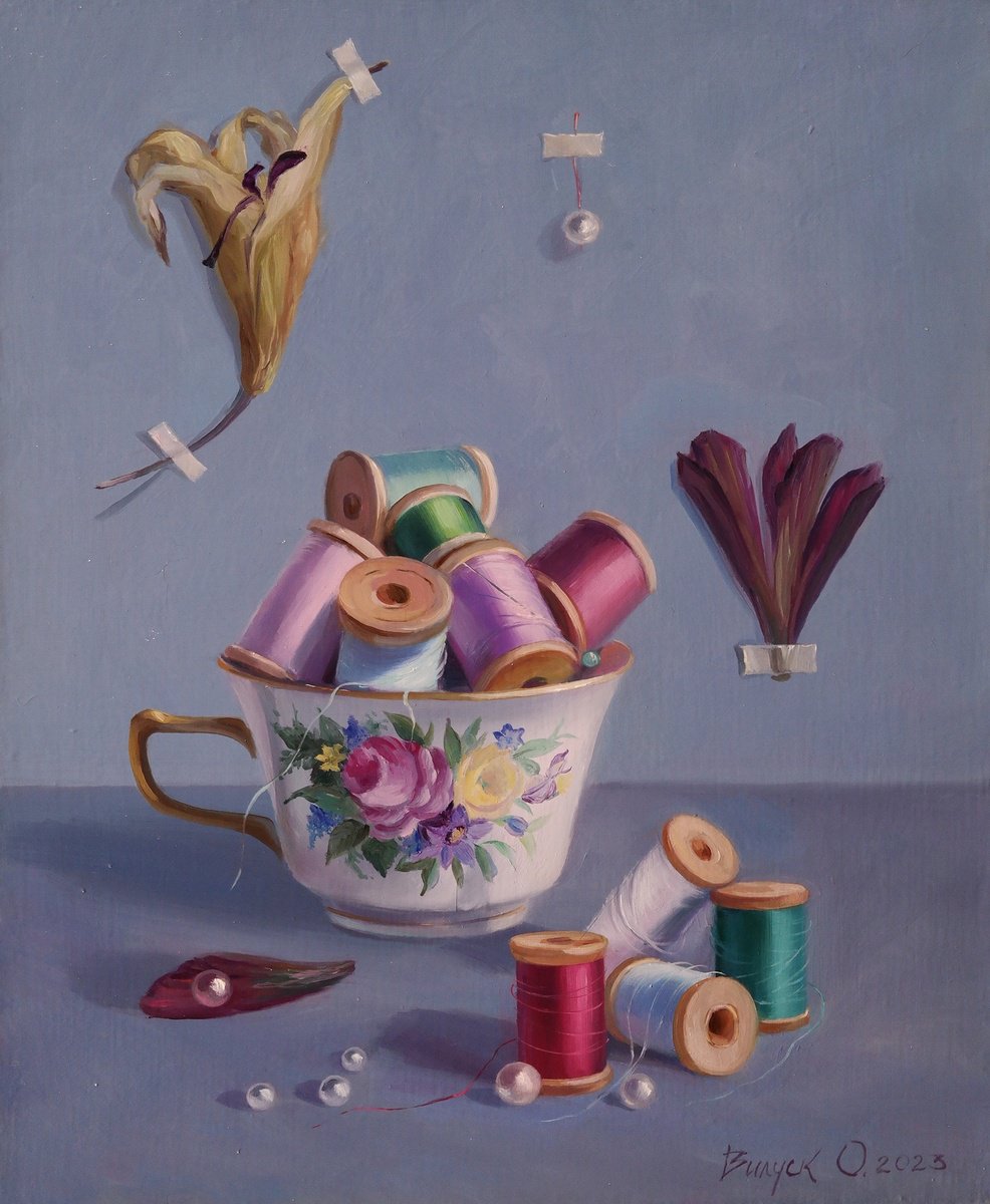 Photorealistic Still Life Oil Painting By Lena Vylusk, 10 X 12", "Still Life", Original Artwork