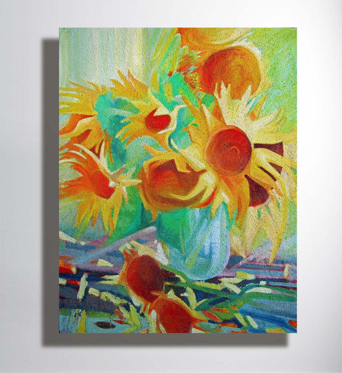 Impressionistic Botanical Oil Painting By Marya, 28 X 35", "Sunflowers", Original Artwork