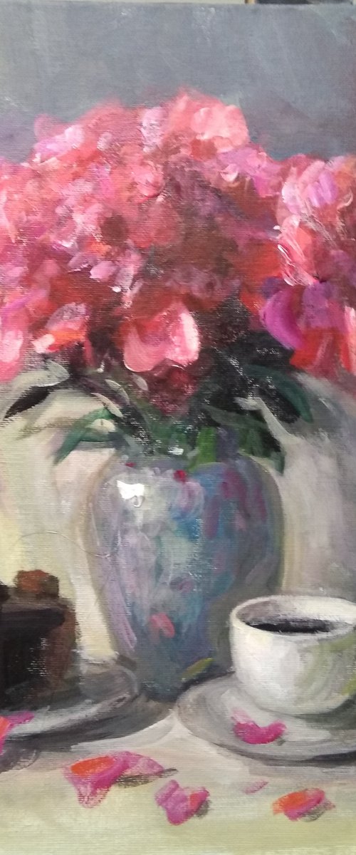 Tea Party With A Bouquet Of Peonies by HELINDA (Olga Müller)