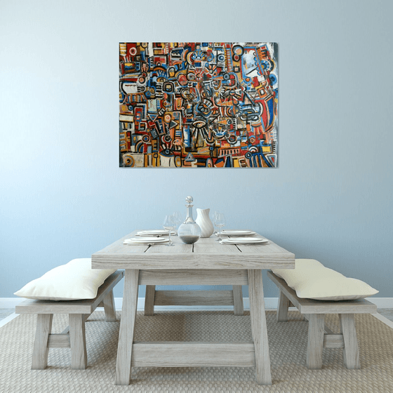 The passage of the birds. Large abstract painting.
