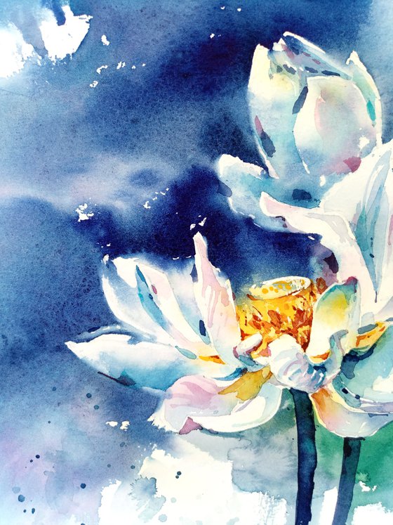 Original watercolor painting "Lotus - the flower of life"