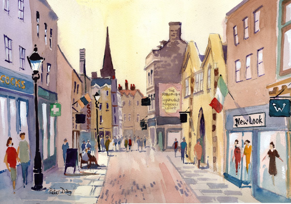Impressionistic Cityscapes Watercolour By Peter Day, 17 X 13", High St, Dorchester, Original Artwork