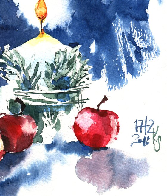 Watercolor sketch "Light of winter evenings" original illustration