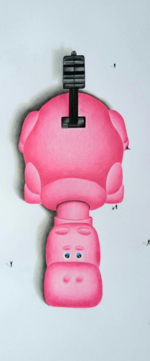 Hippo a pencil drawing (Pink) by Daniel Shipton