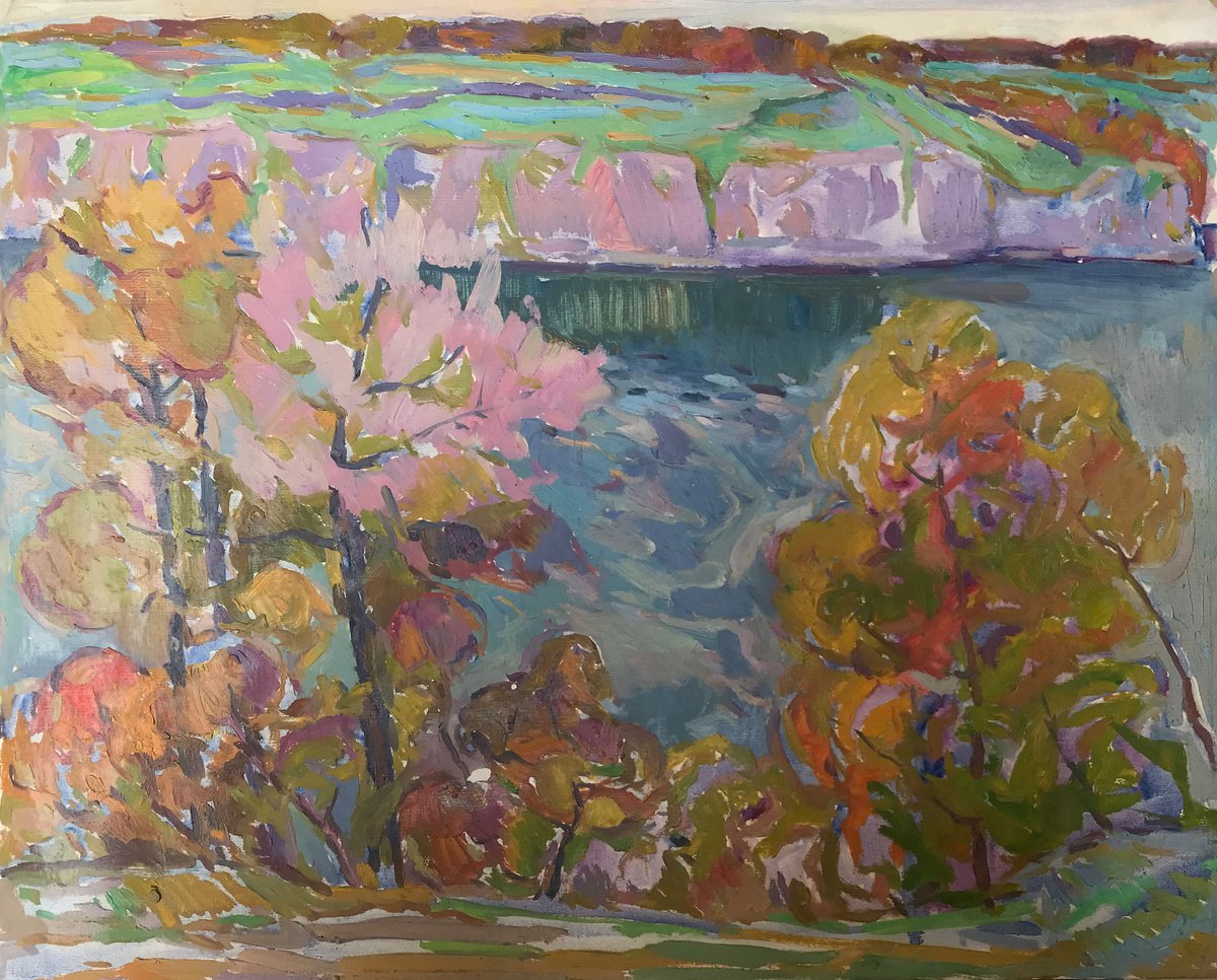 Impressionistic Landscape Oil Painting By Peter Tovpev, 20 X 17", Autumn In The Mountains, Original Artwork