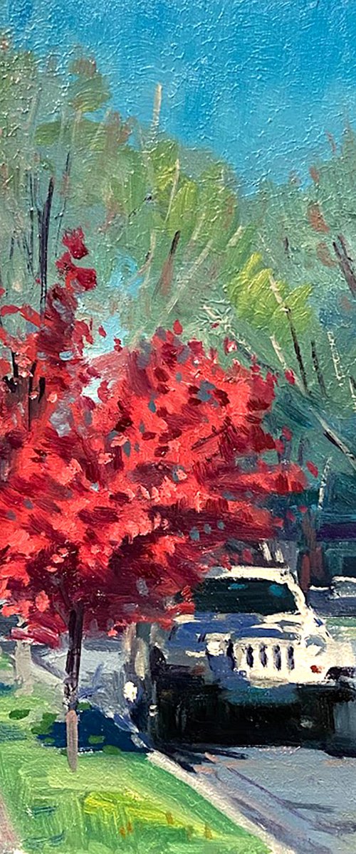 Red Tree and White Jeep by Paul Cheng