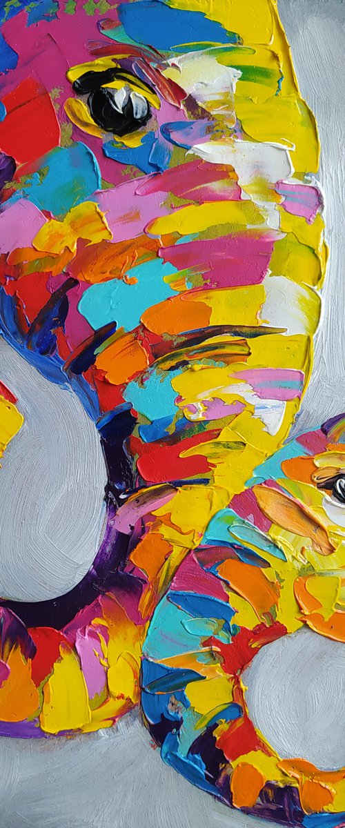 Mother - elephants, mother, elephant, mother's love, Africa, love, animals, gift for mother, oil painting, Impressionism, palette knife, gift. by Anastasia Kozorez