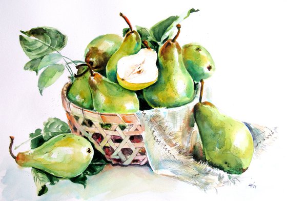 Sill life with green pears