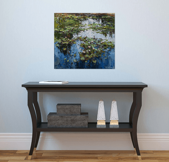 White Water Lilies - Impasto Original Oil painting