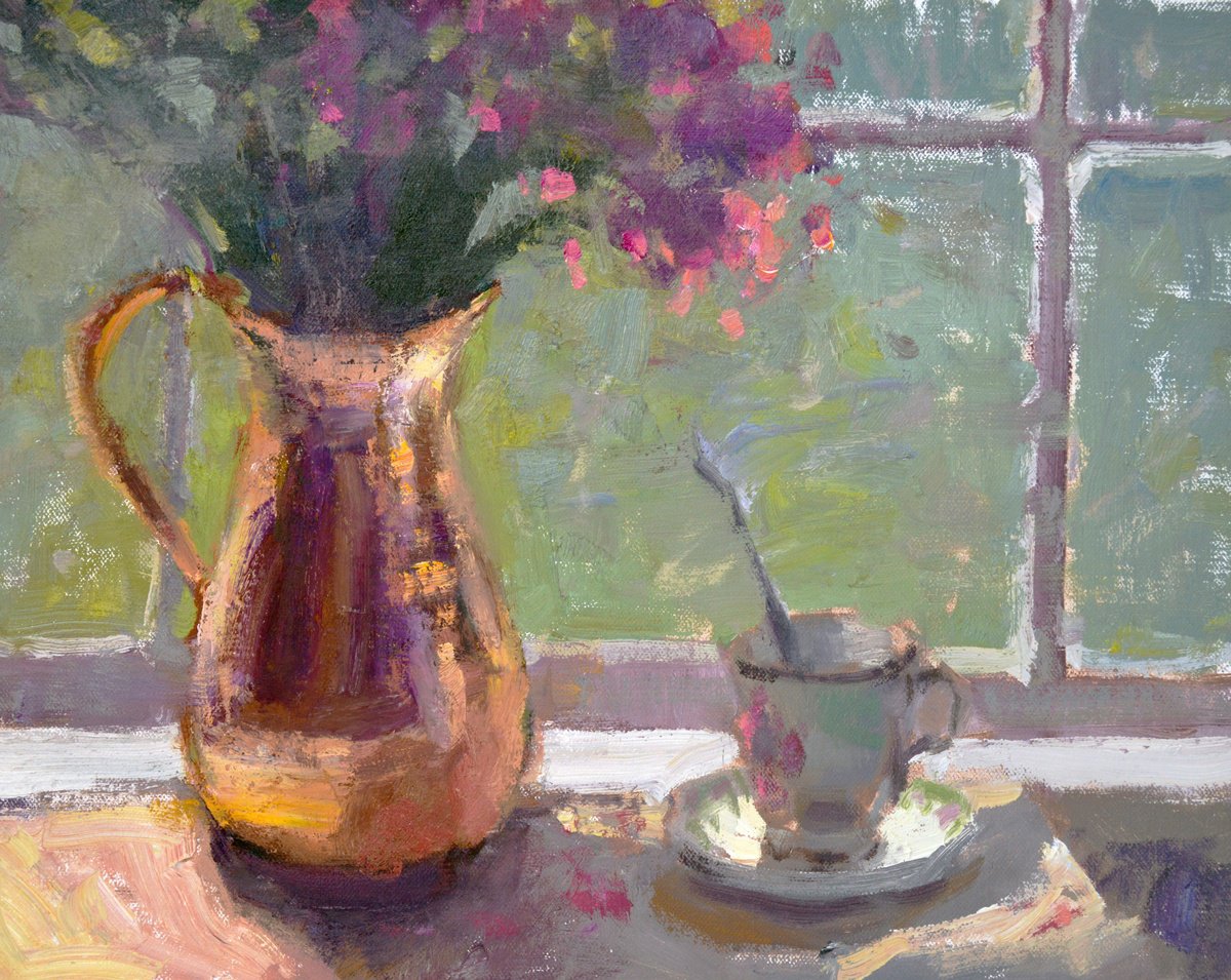 Impressionistic Still Life Oil Painting By Kristina Sellers, 14 X 11", Cheerful Infusion, Original Artwork