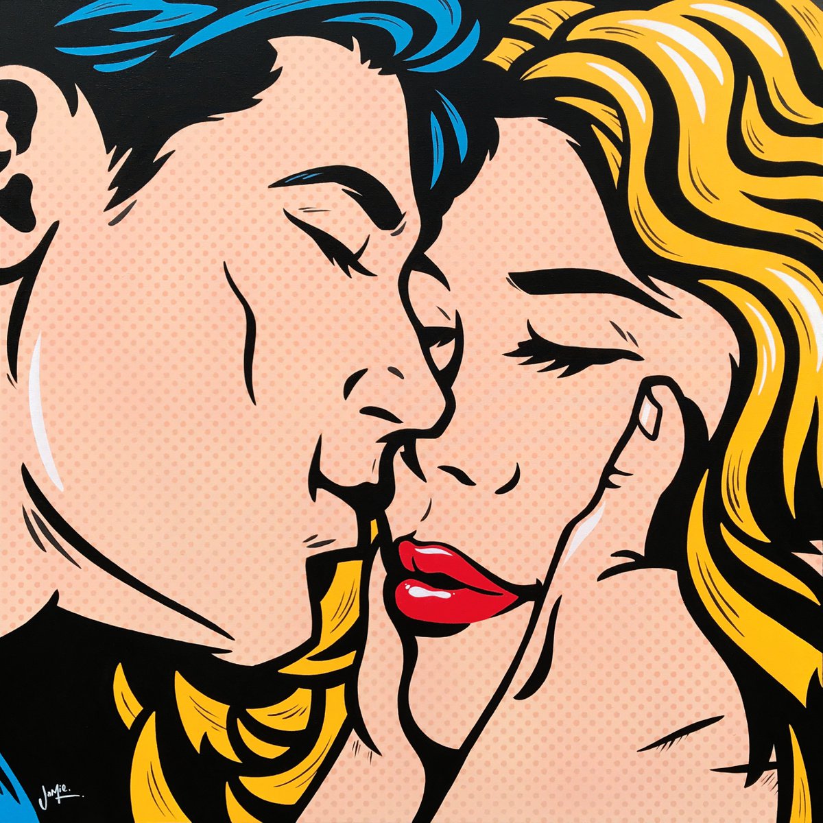 Urban And Pop Portrait Acrylic Painting By Jamie Lee, 28 X 28, Anticipation, Original Artwork