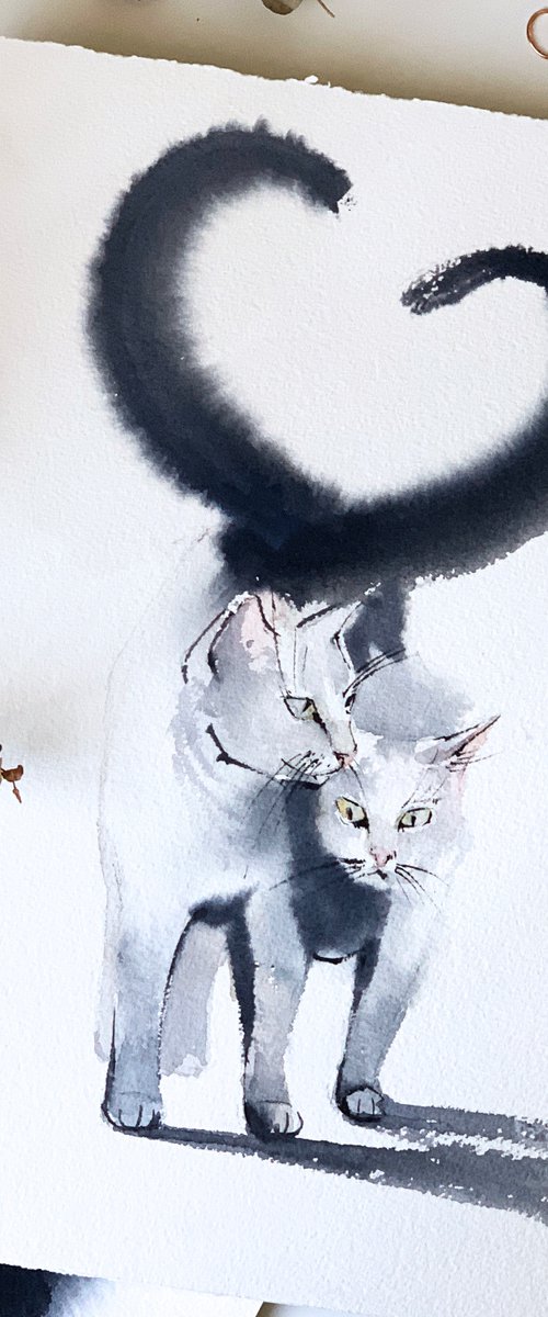 Couple of Cats - Heart with tails by Sophie Rodionov