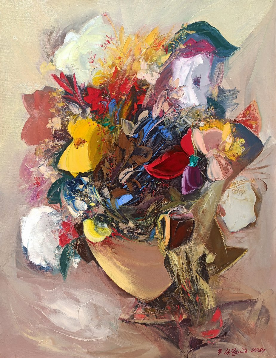 Abstract wild flowers (70x90cm, oil painting, palette knife) by Kamo Atoyan