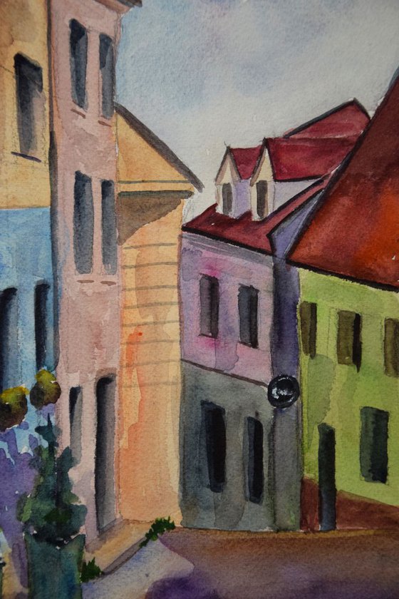 Slovakia Bratislava ORIGINAL watercolor painting, travel city gift, Europe cityscape, plein air artwork