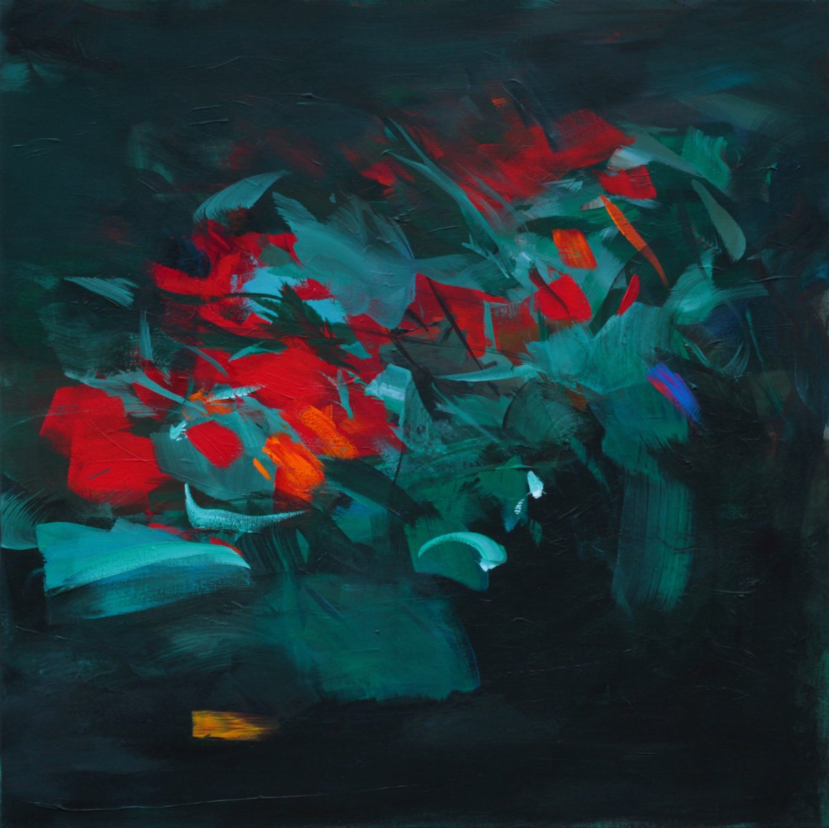 Abstract Botanical Acrylic Painting By Ute Laum, 31 X 31", Love That Never Fades, Original Artwork