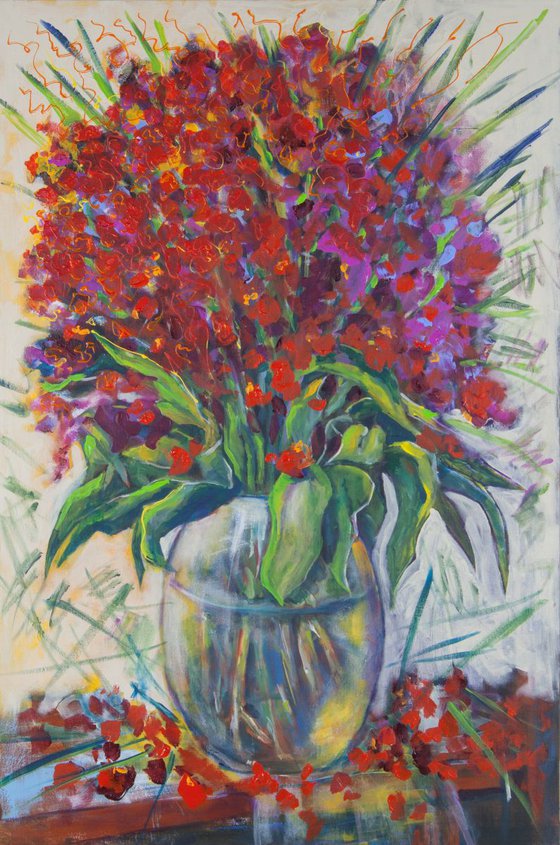 Still life with red flowers