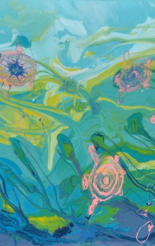 WANDERING TURTLES 2   150x100 resin painting by Beata van Wijngaarden