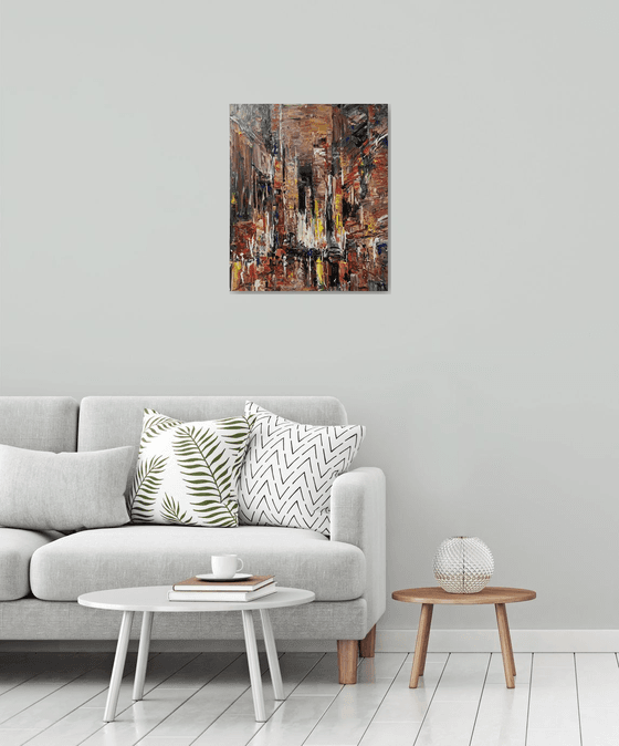 CITY LIGHTS 3, abstract impressionist painting 55x65cm