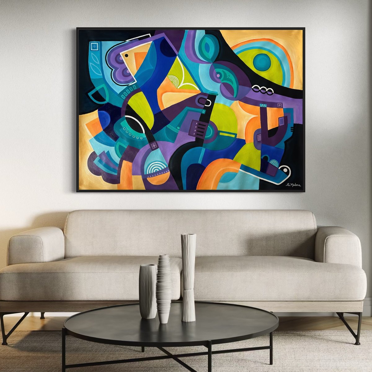 Abstract Acrylic Painting By Samantha Malone, 52 X 37", Let The Rhythm Lead The Way, Original Artwork