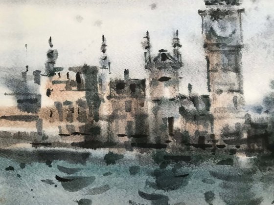 Evening London. One of a kind, original painting, handmad work, gift, watercolour art.