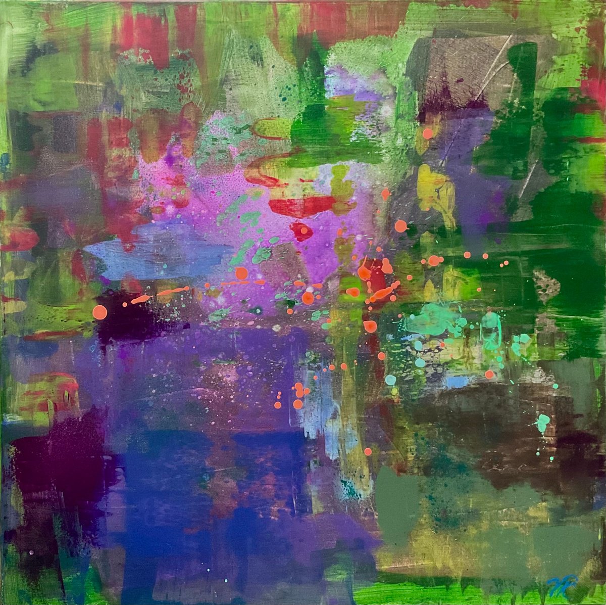 Organic Abstract Acrylic Painting By Vera Klimova, 31 X 31", Improvisation 2, Original Artwork