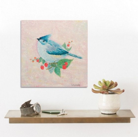 Sweet-tooth. Bird. Blue Cardinal. Oil painting