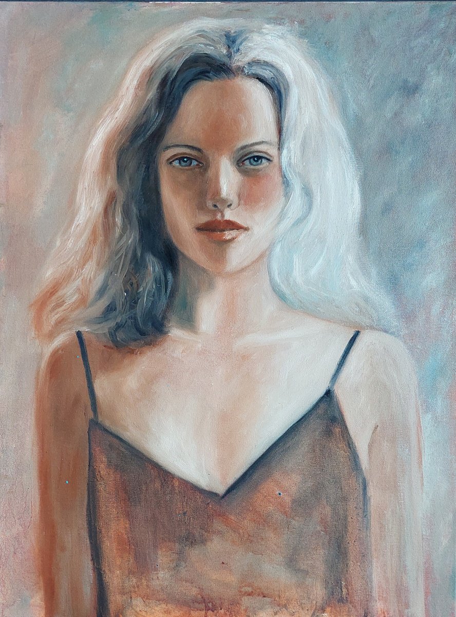 Impressionistic Portrait Acrylic Painting By Els Driesen, 24 X 31, Camille, Original Artwork