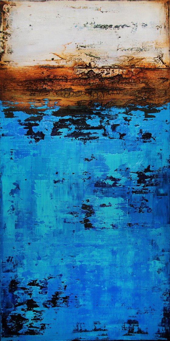 DOWN BY THE SEA * 47.2" x 19.7" * ABSTRACT ART ON CANVAS * ACRYLIC PAINTING * TEXTURED