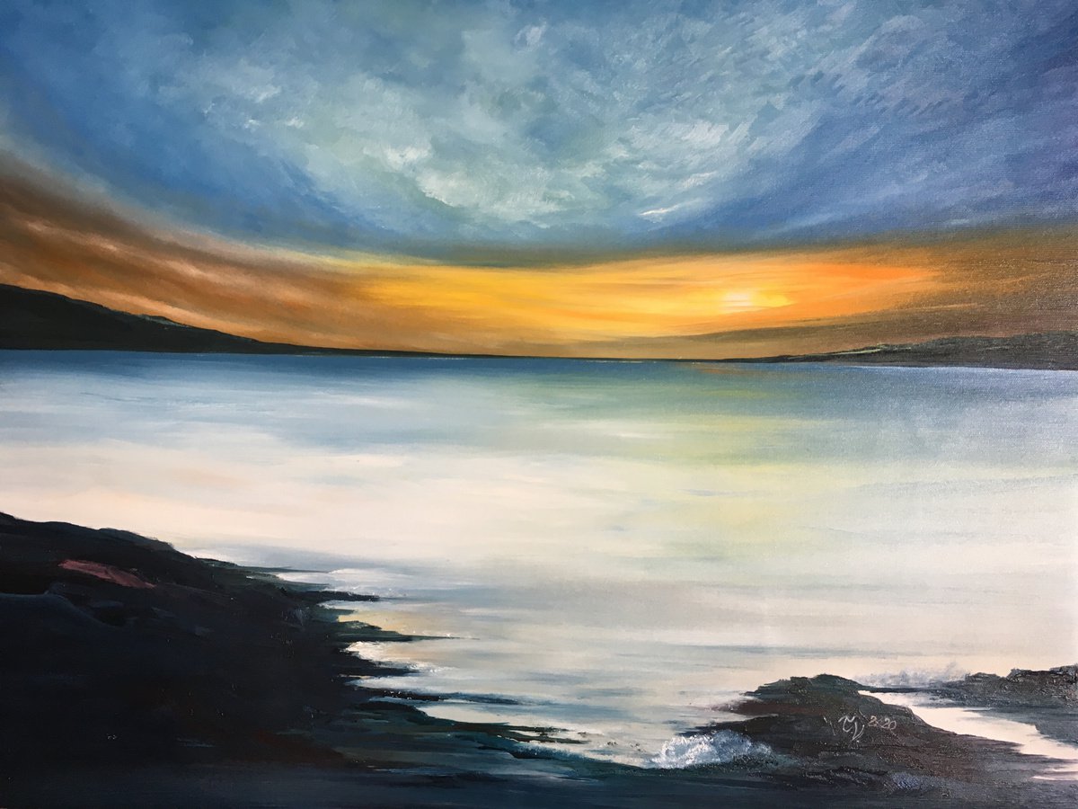 Impressionistic Landscape Oil Painting By Timea Valsami, 31 X 24", Sunset Over Winter Land, Original Artwork