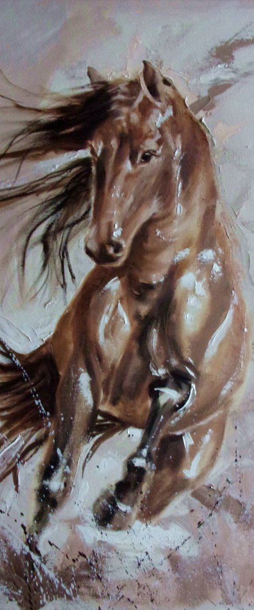 MONIKA LUNIAK " HORSE " -   original oil painting on canvas, gift,  PALETTE KNIFE by Monika Luniak