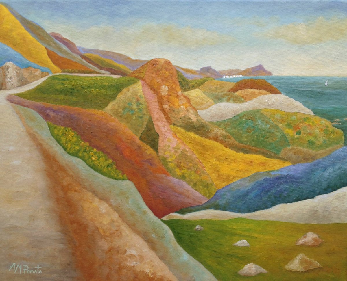 Impressionistic Landscape Oil Painting By Angeles M. Pomata, 16 X 13, Summer Round The Corner, Original Artwork