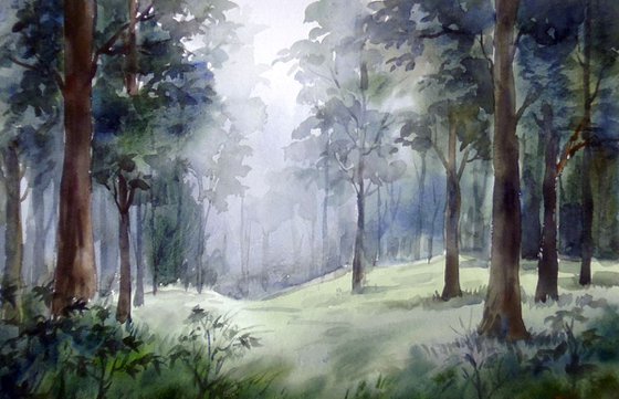 Mysterious Mountain Dense Forest - Watercolor on paper