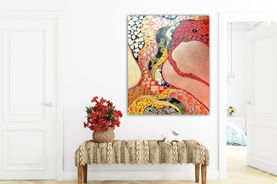 Klimt inspired abstract painting. Colorful vivid relief large artwork