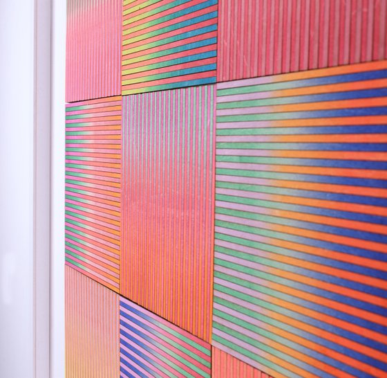 Nine Panel Fine Stripe Wood Collage Painting