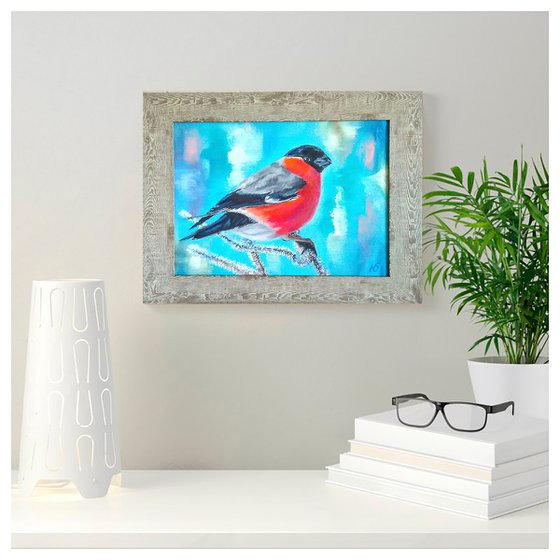 Bullfinch bird on a branch